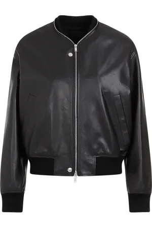 Jil Sander Jassen, Dames, Zwart, S, Katoen, Zwarte leren bomberjack