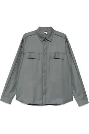 GR10K Jassen, Heren, Grijs, S, Wol, Grijze Wollen Flanellen Overshirt