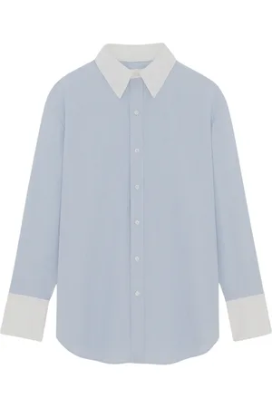 Saint Laurent Blouses & Shirts, Dames, Blauw, L, Katoen, Gestreept katoenen overhemd