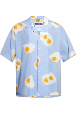 Moschino Overhemden, Heren, Blauw, L, Katoen, Gedrukt shirt