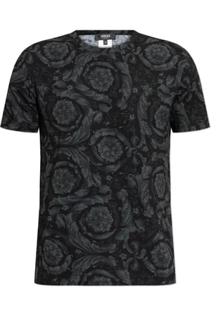 VERSACE Tops, Heren, Zwart, XL, Katoen, Ondershirt T-shirt met Barocco print