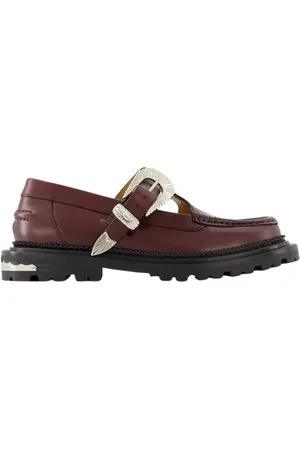 TOGA PULLA Schoenen, Dames, Rood, 39 EU, Leer, Bordeaux Leren Loafers Puntige Neus