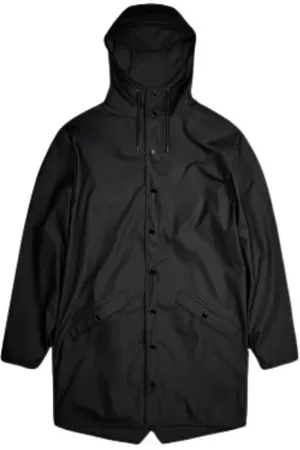 Rains Jassen, Dames, Zwart, M, Polyester, Zwarte Lange Jas Waterdicht Stijlvol Ontwerp