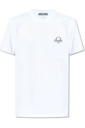 Moschino Tops, Heren, Wit, L, Katoen, T-shirt met geborduurd logo