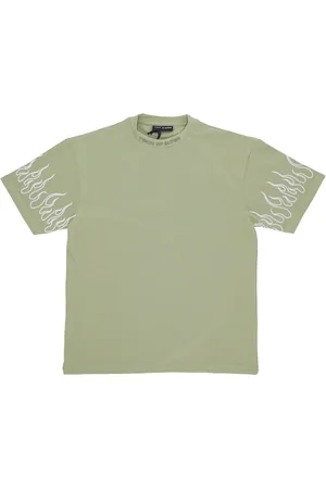 Vision Of Super Tops, Heren, Groen, XL, Katoen, Groene Heren T-shirt met Vlammenborduursel