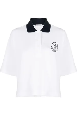 Moncler Tops, Dames, Wit, L, Katoen, Polo met contrasterende kraag