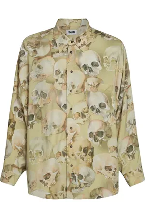 MAGLIANO Overhemden, Heren, Veelkleurig, M, Skull Print Losse Beige Shirt