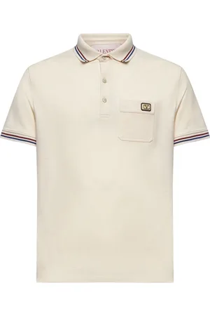 VALENTINO Tops, Heren, Geel, S, Katoen, Gestreept Poloshirt Beige Katoen Pique