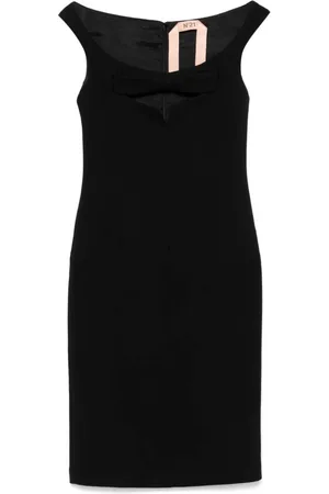Nº21 Kleedjes, Dames, Zwart, S, Wol, Wollen jurk met strikdetail