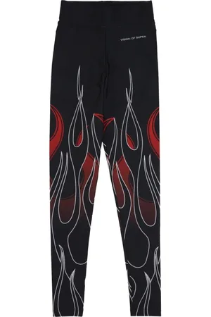 Vision Of Super Broeken, Dames, Veelkleurig, M, Polyester, Vlammenprint Zwart/Rode Leggings Vrouwen