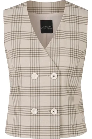 Marc Cain Jassen, Dames, Groen, XS, Wol, Geruite vest met Lurex-details