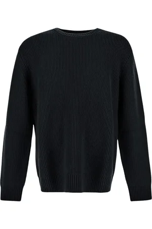 Seven Gauge Truien, Heren, Zwart, M, Wol, Wollen Crewneck Sweater
