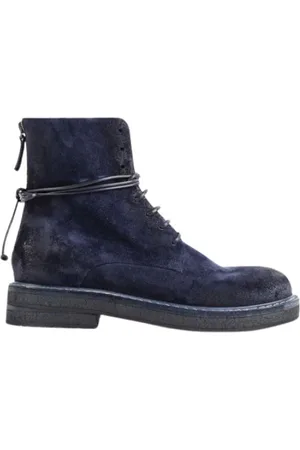 MARSÈLL Schoenen, Dames, Blauw, 40 EU, Leer, Navy Lace-Up Suede Boots