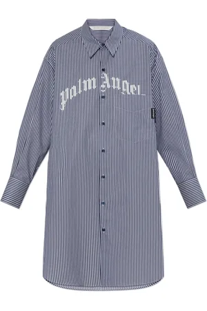 Palm Angels Kleedjes, Dames, Blauw, M, Katoen, Oversized Overhemdjurk