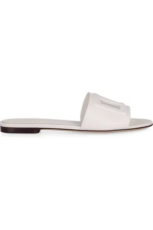 Dolce & Gabbana Schoenen, Dames, Wit, 37 EU, Leer, Ronde Neus Slides van Kalfsleer