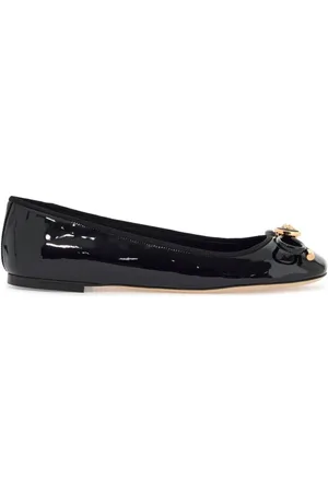 VERSACE Schoenen, Dames, Zwart, 41 EU, Leer, Balletflats met strik en Medusa-details