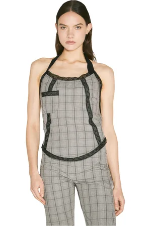 OUR LEGACY Tops, Dames, Grijs, M, Katoen, Geruite Pinafore Top met Kantafwerking