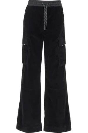 Moncler Broeken, Dames, Zwart, S, Katoen, Geribbelde Katoenen Broek