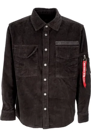 Alpha Industries Jassen, Heren, Zwart, M, Katoen, Vintage Grijs Velvet Overshirt met Zakken