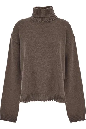 UMA WANG Truien, Dames, Bruin, M, Kasjmier, Kasjmier High Neck Gebreide Top