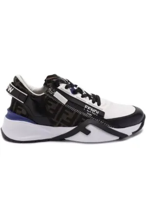 Fendi Schoenen, Heren, Veelkleurig, 44 EU, Leer, Flow Leren Sneakers Blauw Zwart Wit