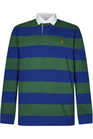 Ralph Lauren Tops, Heren, Groen, M, Katoen, Groen Gestreept Rugby Polo Shirt met Lange Mouwen