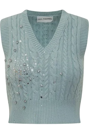 Des Phemmes Truien, Dames, Blauw, L, Wol, Wollen Gebreid Vest