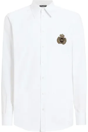 Dolce & Gabbana Overhemden, Heren, Wit, 2Xl, Katoen, Logo Patch Katoenen Overhemd