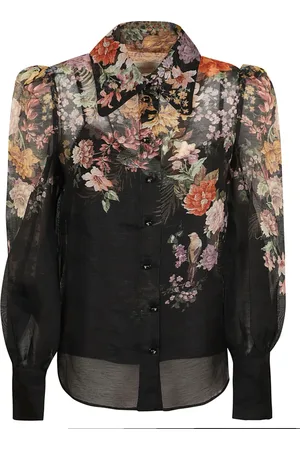 ZIMMERMANN Blouses & Shirts, Dames, Veelkleurig, S, Linnen, Zwart Linnen Zijden Shirt Aw 24