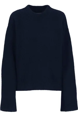 UMA WANG Truien, Heren, Blauw, L, Wol, Gebreide Longsleeve Top in Gemengde Wol