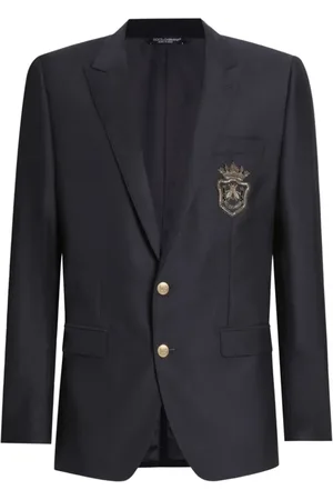 Dolce & Gabbana Jassen, Heren, Zwart, L, Middernachtblauwe Logo Patch Blazer