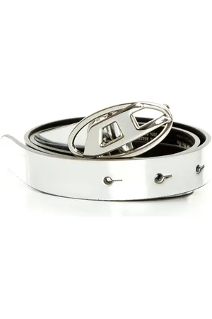 Diesel Accessoires, Heren, Grijs, 80 CM, Leer, Metallic Riem met Metalen Gesp