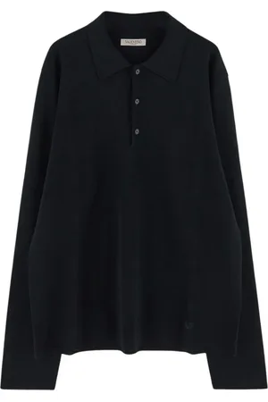 VALENTINO Tops, Heren, Zwart, L, Wol, Wollen Zwarte Polo Shirt