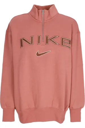 Nike Sweatshirts & Hoodies, Dames, Roze, M, Katoen, Quarter Zip Fleece Sweatshirt Crewneck
