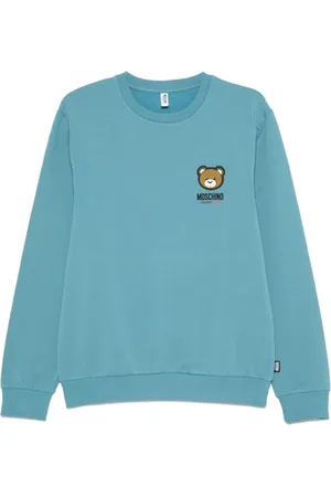 Moschino Sweatshirts & Hoodies, Heren, Blauw, S, Blauwe Geribbelde Trui met Logodetails