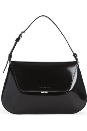 Amina Muaddi Tassen, Dames, Zwart, ONE Size, Leer, Zwarte Schoudertas Elegant Ontwerp