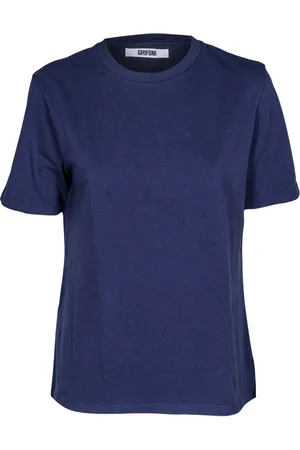 Mauro Grifoni Tops, Dames, Blauw, L, Katoen, Dames katoenen T-shirt, ronde hals