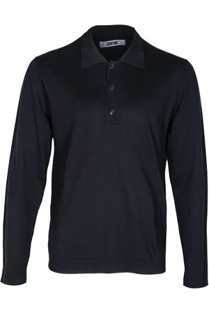 Mauro Grifoni Truien, Heren, Zwart, M, Katoen, Heren Polo Shirt Katoen Kasjmier Lange Mouw