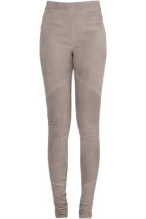 ISABEL BENENATO Broeken, Dames, , S, Suède, Taupe Suede Leren Leggings Dl 04 88