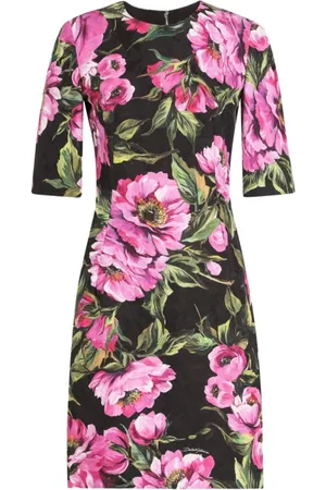 Dolce & Gabbana Kleedjes, Dames, Veelkleurig, M, Zwarte Jurk met Ritssluiting en Korte Mouwen