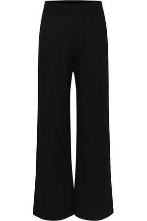 Kaffe Broeken, Dames, Zwart, S, Gebreide Broek Zwart Diep Hoge Taille