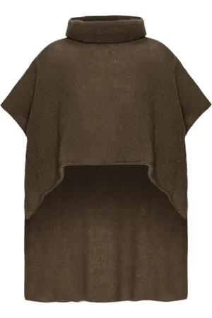 American Dreams Truien, Dames, Bruin, ONE Size, Wol, Donkerbruine mouwloze rolkraag poncho