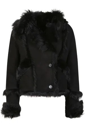 SALVATORE SANTORO Jassen, Dames, Zwart, S, Leer, Zwarte Shearling Jas Dubbele Rij Italië