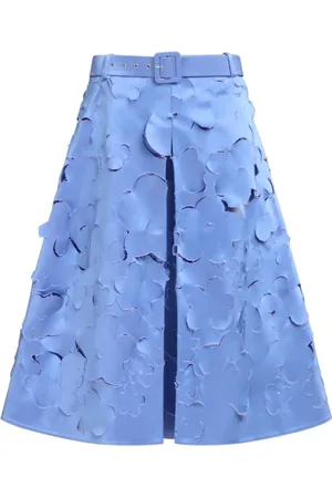Marni Rokken, Dames, Blauw, XS, Katoen, Geplooide midi-rok met riem