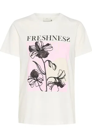 Kaffe Tops, Dames, Wit, L, Katoen, Grafische Tee Optisch Wit
