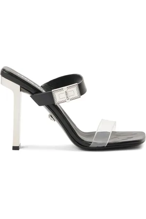 VERSACE Schoenen, Dames, Zwart, 37 1/2 EU, Metalen Hak Instap Sandalen