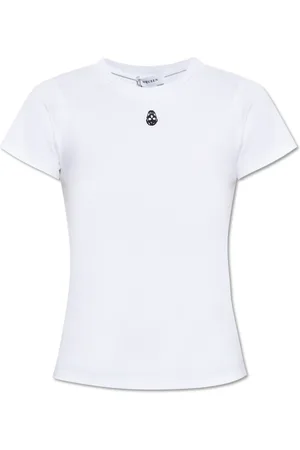 Alexander McQueen Tops, Dames, Wit, M, Katoen, T-shirt met borduursel