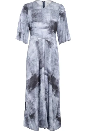 Gestuz Kleedjes, Dames, Veelkleurig, S, Denim, Blauwe Denim Jurk met Print