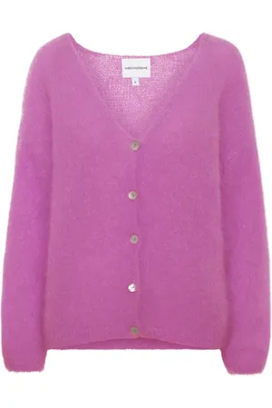 American Dreams Truien, Dames, Paars, L, Wol, Paarse Mohair Cardigan met Knoopdetails