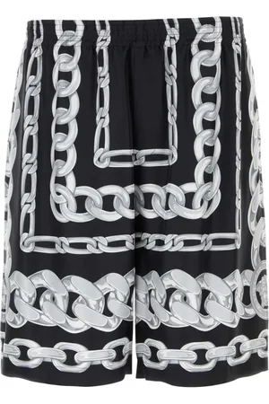 VERSACE Korte broeken, Heren, Veelkleurig, L, Zijden Bermuda Shorts met Print